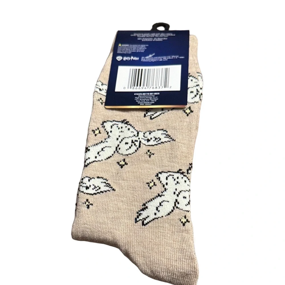 Harry Potter Bioworld Tan Socks with White Snowy Owl Pattern NWT